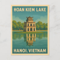 Retro Vintage Travel Hanoi Vietnam Hoan Kiem Lake
