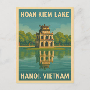 Retro Vintage Travel Hanoi Vietnam Hoan Kiem Lake Postkarte