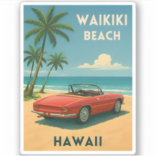 Retro Vintage Travel Hawaii Waikiki Beach Aufkleber