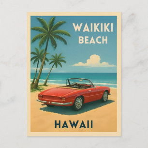 Retro Vintage Travel Hawaii Waikiki Beach Postkarte