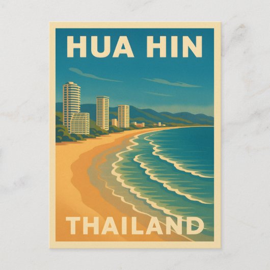 Retro Vintage Travel Hua Hin Thailand Beach Postkarte (Vorderseite)