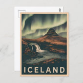 Retro Vintage Travel Island Northern Lights Postkarte (Vorne/Hinten)