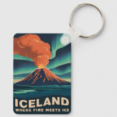 Retro Vintage Travel Island Vulkanlandschaft Schlüsselanhänger (Rückseite)