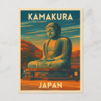 Retro Vintage Travel Kamakura Japan Buddha
