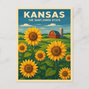 Retro Vintage Travel Kansas Sonnenblumen Landschaf Postkarte