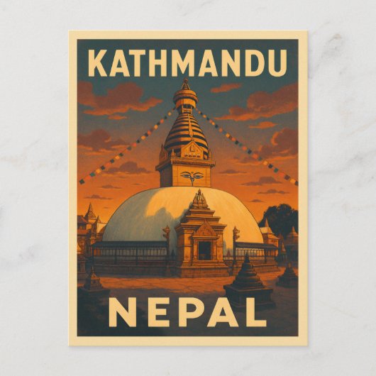 Retro Vintage Travel Kathmandu Nepal Tempel Landsc Postkarte (Vorderseite)