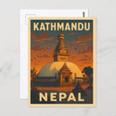 Retro Vintage Travel Kathmandu Nepal Tempel Landsc Postkarte (Vorne/Hinten)