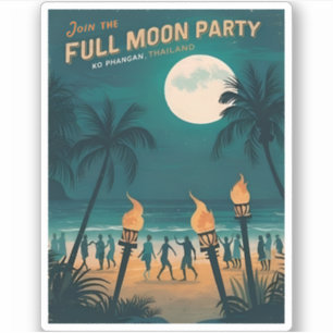 Retro Vintage Travel Koh Phangan Full Moon Party Aufkleber