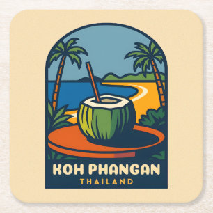 Retro Vintage Travel Koh Phangan Island Thailand Rechteckiger Pappuntersetzer