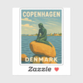 Retro Vintage Travel Kopenhagen Dänemark Mermaid Aufkleber (Blatt)