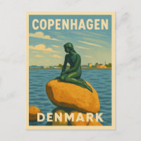 Retro Vintage Travel Kopenhagen Dänemark Mermaid