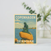 Retro Vintage Travel Kopenhagen Dänemark Mermaid Postkarte (Stehend Vorderseite)
