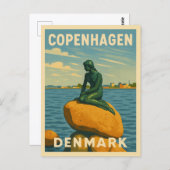 Retro Vintage Travel Kopenhagen Dänemark Mermaid Postkarte (Vorne/Hinten)