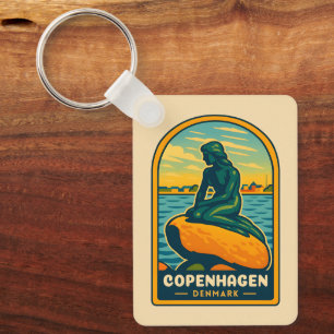 Retro Vintage Travel Kopenhagen Dänemark Mermaid Schlüsselanhänger
