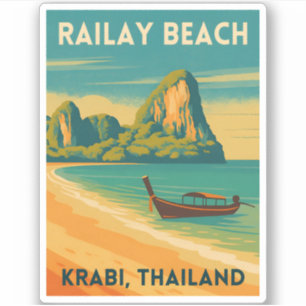 Retro Vintage Travel Krabi Thailand Railay Beach Aufkleber