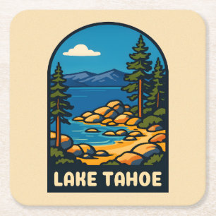 Retro Vintage Travel Lake Tahoe Landschaftlich Rechteckiger Pappuntersetzer