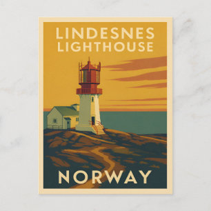 Retro Vintage Travel Lindesnes Lighthouse Norwegen Postkarte