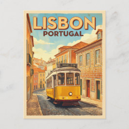 Retro Vintage Travel Lisbon Portugal Yellow Tram Postkarte