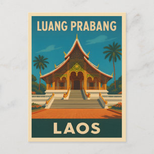 Retro Vintage Travel Luang Prabang Laos Tempel Postkarte