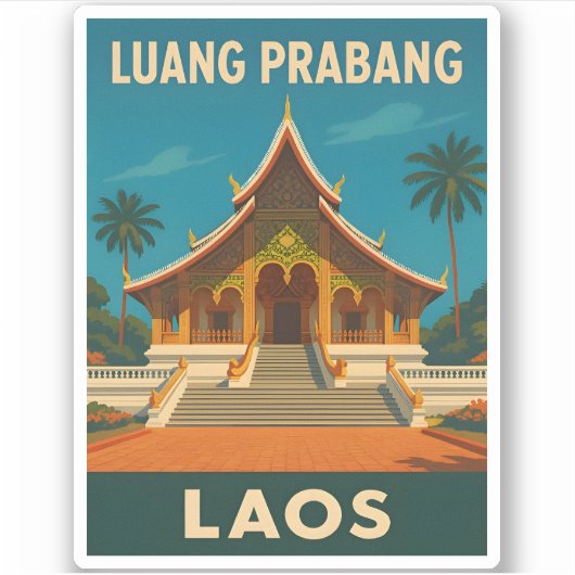 Retro Vintage Travel Luang Prabang Laos Temple Aufkleber (Vorderseite)