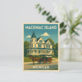 Retro Vintage Travel Mackinac Insel Michigan Postkarte (Stehend Vorderseite)