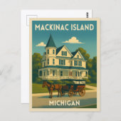 Retro Vintage Travel Mackinac Insel Michigan Postkarte (Vorne/Hinten)