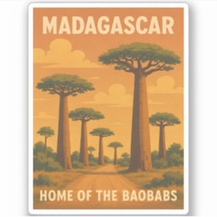 Retro Vintage Travel Madagaskar Baobab Tree Sunset Aufkleber