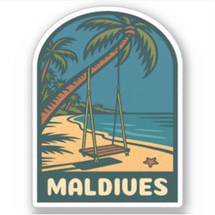Retro Vintage Travel Maldives Island Beach Landsch Aufkleber