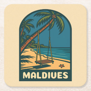 Retro Vintage Travel Maldives Island Beach Landsch Rechteckiger Pappuntersetzer