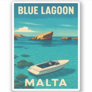 Retro Vintage Travel Malta Blaue Lagune Küste Aufkleber
