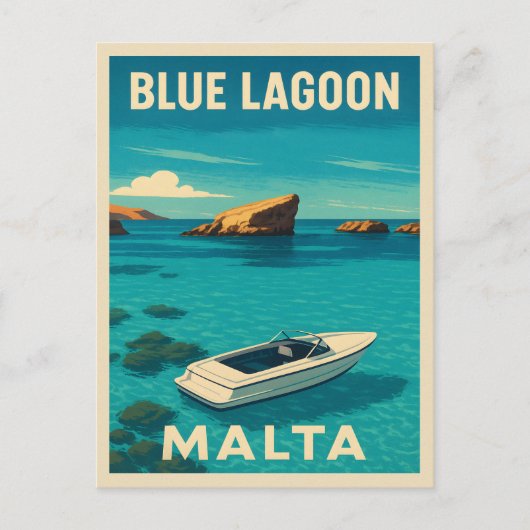 Retro Vintage Travel Malta Blaue Lagune Küste Postkarte (Vorderseite)