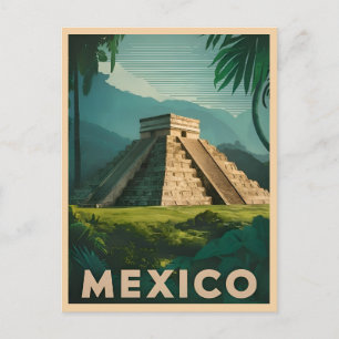 Retro Vintage Travel Mexico Aztec Pyramide Postkarte