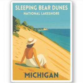 Retro Vintage Travel Michigan Sleeping Bear Dunes Aufkleber