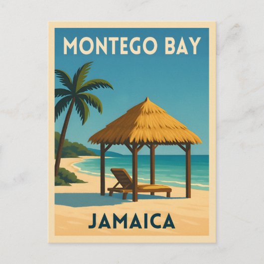Retro Vintage Travel Montego Bay Jamaica Beach Postkarte (Vorderseite)