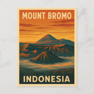 Retro Vintage Travel Mount Bromo Indonesia Vulkan Postkarte
