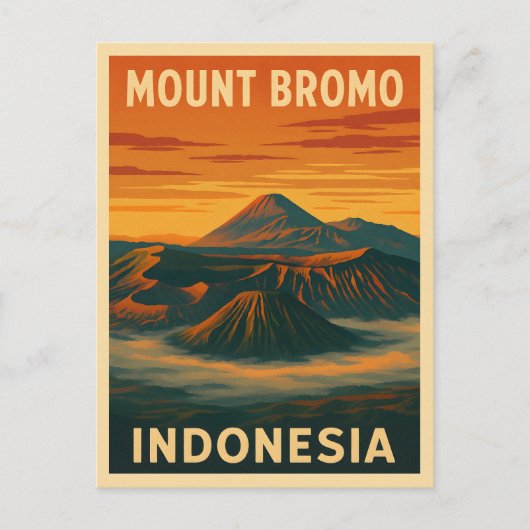 Retro Vintage Travel Mount Bromo Indonesia Vulkan Postkarte (Vorderseite)