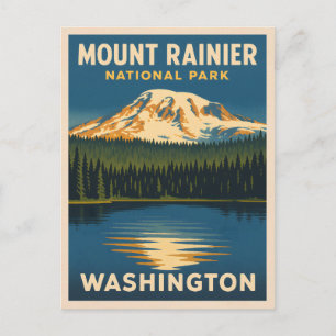 Retro Vintage Travel Mount Rainier Nationalpark Postkarte