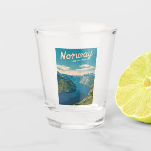 Retro Vintage Travel Norwegen Fjord Landschaft Schnapsglas