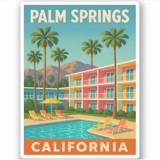Retro Vintage Travel Palm Springs Aufkleber (Vorderseite)