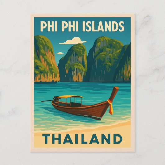 Retro Vintage Travel Phi Phi Inseln Thailand Postkarte (Vorderseite)