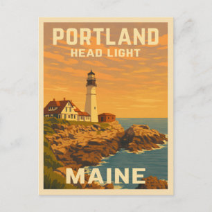 Retro Vintage Travel Portland Maine Lighthouse Postkarte