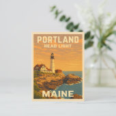 Retro Vintage Travel Portland Maine Lighthouse Postkarte (Stehend Vorderseite)