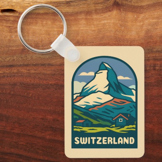 Retro Vintage Travel Schweiz Matterhorn Schlüsselanhänger (Vorderseite)