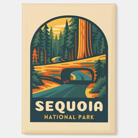 Retro Vintage Travel Sequoia Nationalpark Natursch Magnet (Vorderseite)
