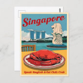 Retro Vintage Travel Singapur Merlion Food Spaß Postkarte (Vorne/Hinten)