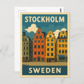 Retro Vintage Travel Stockholm Schweden Altstadt Postkarte (Vorne/Hinten)