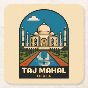 Retro Vintage Travel Taj Mahal India Illustration Rechteckiger Pappuntersetzer