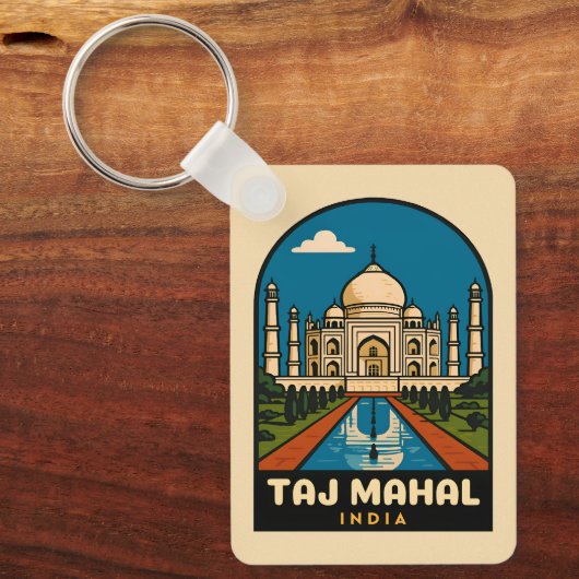 Retro Vintage Travel Taj Mahal India Illustration Schlüsselanhänger (Vorderseite)
