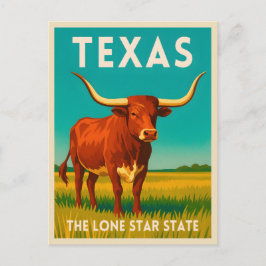 Retro Vintage Travel Texas Longhorn Cattle Postkarte