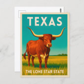 Retro Vintage Travel Texas Longhorn Cattle Postkarte (Vorne/Hinten)